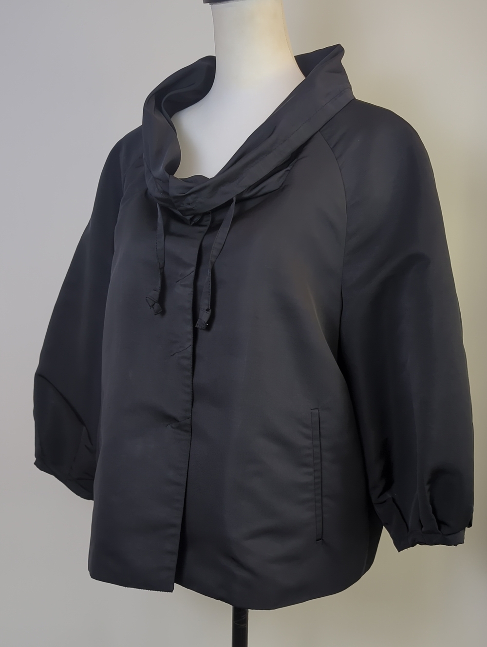 Style & Co. Cowl Neck Swing Blouson Jacket Black Hooded Balloon Sleeve SIZE 16